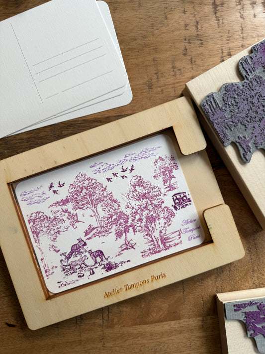 Kit tampons superposition carte postale modèle Toile de Jouy