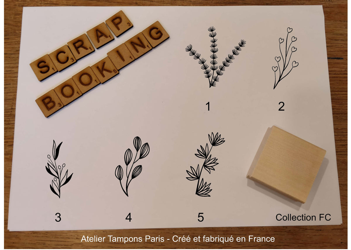 Tampon en bois scrapbooking branches de fleur modèle FC