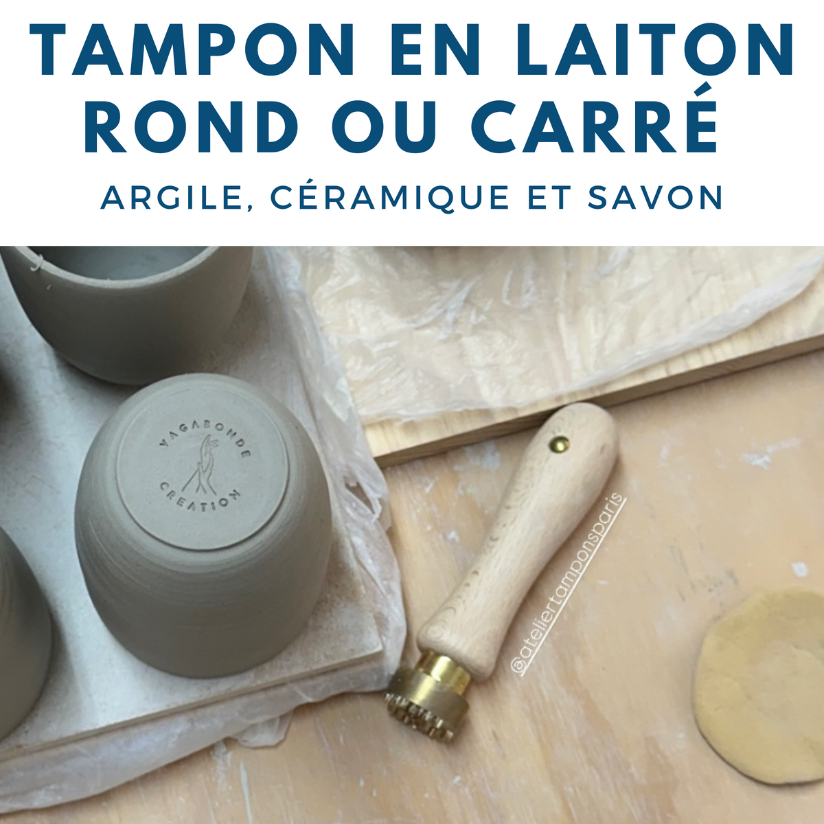Tampon deluxe rond ou carré en laiton pour savon, argile et céramique