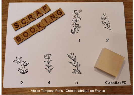 Tampon en bois scrapbooking fleurs de printemps modèle FD
